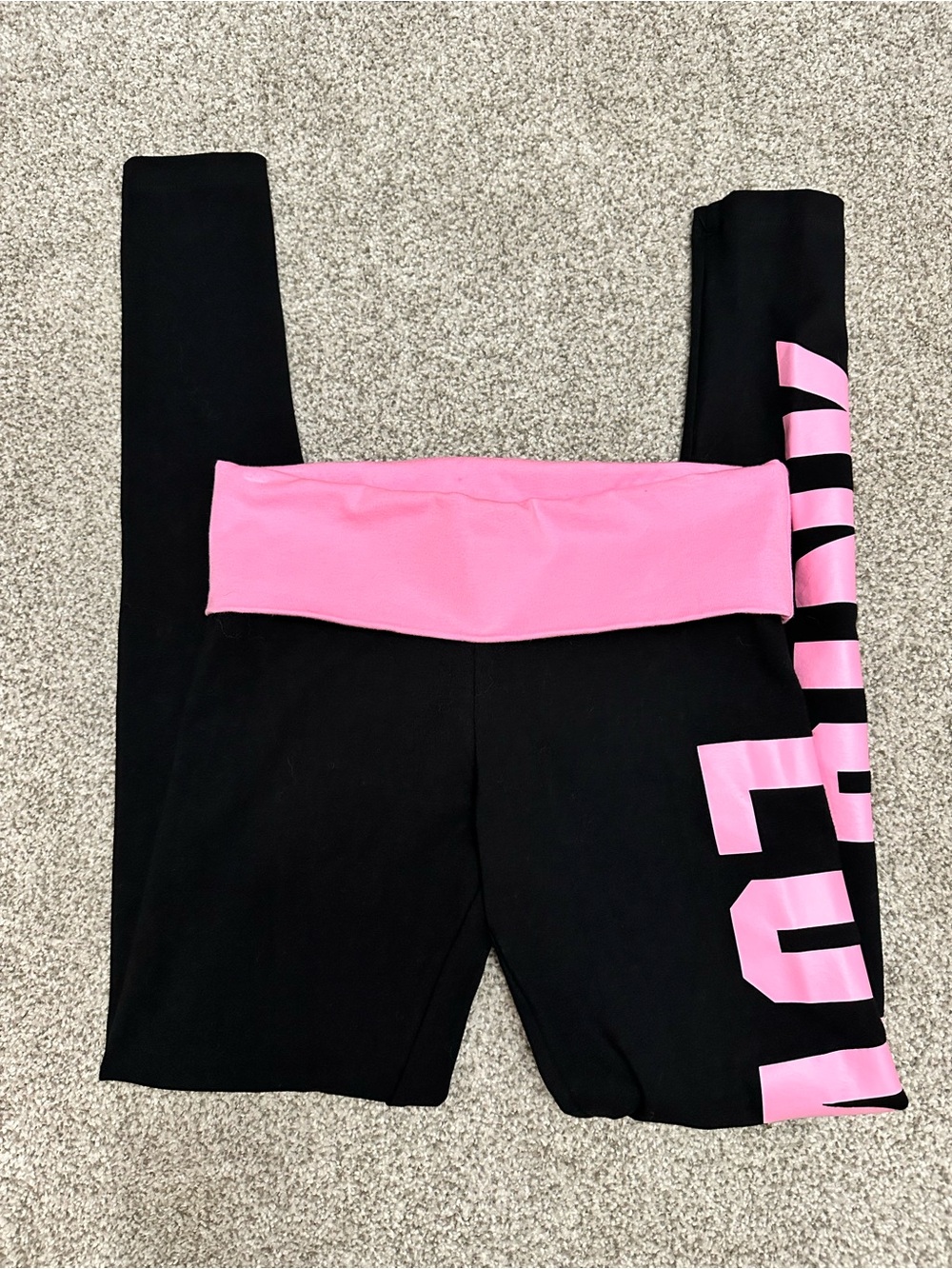 PINK Victoria's Secret Black Leggings with Pink Fold-Over Waistband